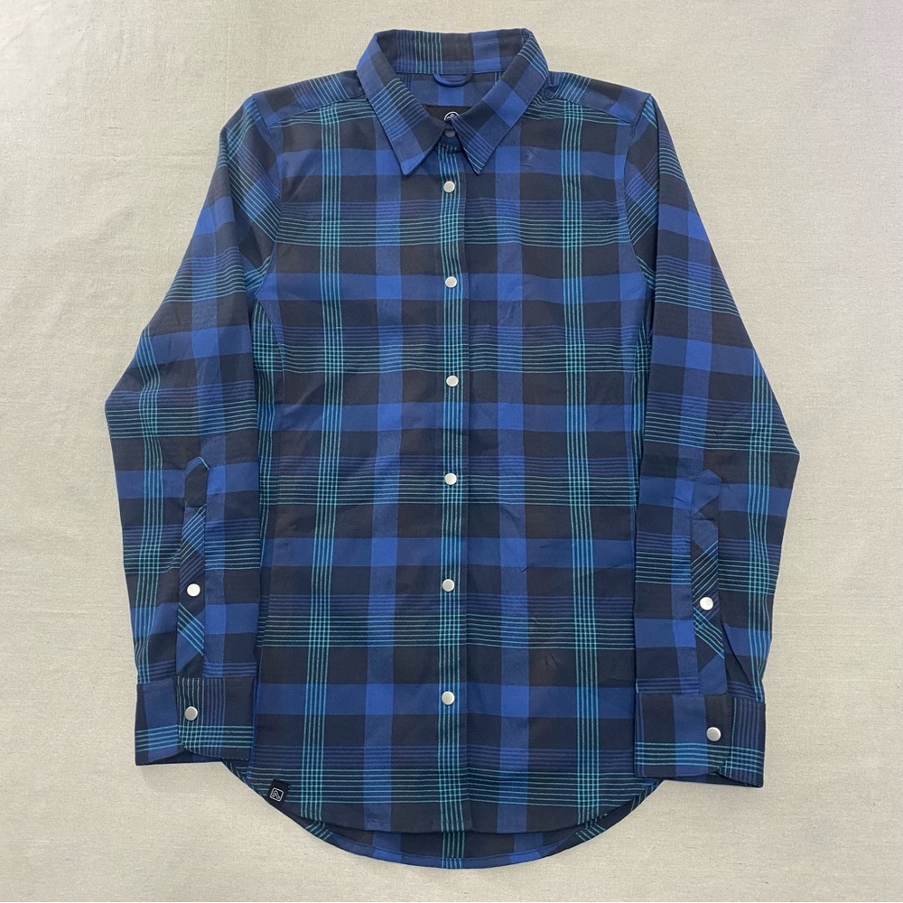 Flylow Handlebar Tech Plaid Snap Button Up Flannel Shirt Men's Medium Blue